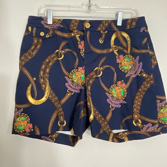 LRL Lauren Ralph Lauren Size 8 Flat Front Cotton City Shorts Navy Equestrian - Picture 3 of 10